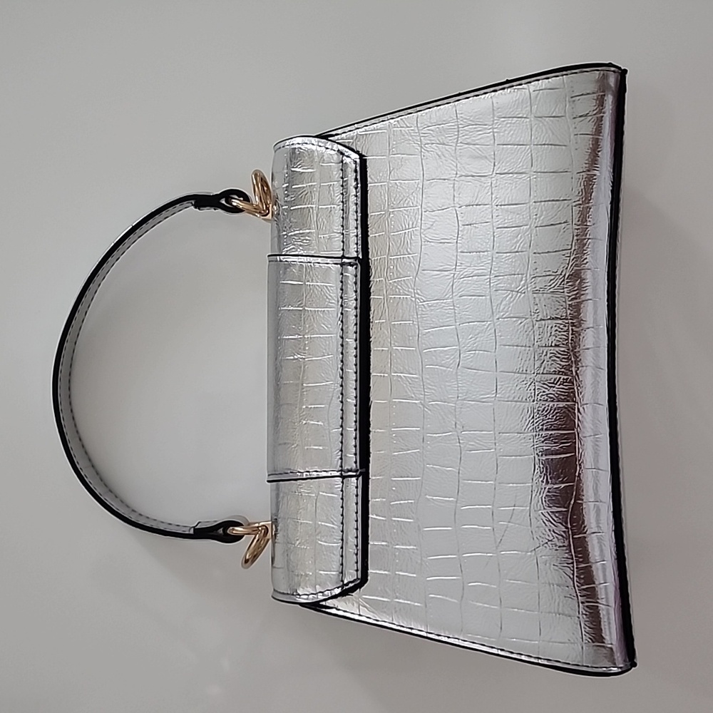 Aldo Rotoua Silver Gold Two Tone Metallic Top Handle Crossbody Mini Handbag - Picture 7 of 14